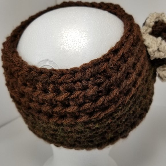 Brown Cream Ivory Flower Dreadlock Dread Ear Warmer Messy Bun Ponytail Hat Unise - Picture 9 of 9